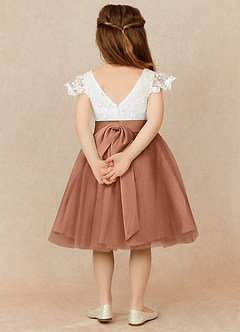 Azazie Vetty Flower Girl Dresses Ivory Bronzer A-Line Lace Tulle Dress image2