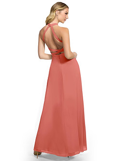 Azazie Clarice Brautjungfernkleider Eine Linie Halter Chiffon Kleid Lachsrosa image4