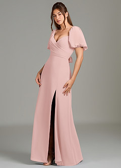 Azazie Phylicia Bridesmaid Dresses Powder Pink A-Line Bow Chiffon Dress image4