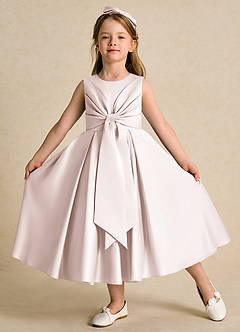 Azazie Lady Flower Girl Dresses Rose Petal A-Line Pleated Matte Satin Dress image1