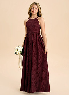 Azazie Arianthe Junior Abito A-Line in Burnout Floreale Plissettato Cabernet image6