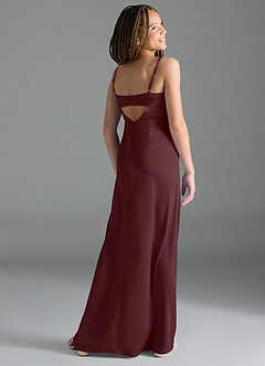 Azazie Leonis Junior A-Linie Plissee Stretch-Satin Kleid Sangria image5