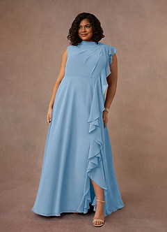 Azazie Narine vestidos de madre de la novia Vestido de Azul Pálido de Gasa de Corte en A con Cuello alto plisado image7