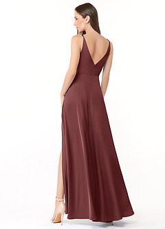 Azazie Dalilah Vestidos de damas de honor Vestido de Acai de Satén Elástico de Corte En A con Cuello en V plisado image2