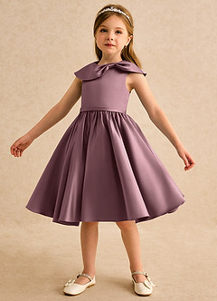 Azazie Acorn Flower Girl Dresses Vintage Mauve A-Line Pleated Matte Satin Dress image6