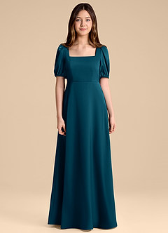 Azazie Briar Junior Ink Blue A-Line Bow Stretch Satin Dress image7