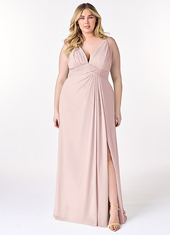 Azazie Maren Allure Bridesmaid Dresses Blushing Pink A-Line V-Neck Lace Chiffon Dress image6