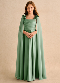 Azazie Rosita Junior Formal Robe Demoiselle D'honneur Fillette Robe Trapèze en Mat Satiné Plissée Matcha image5