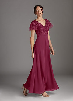 Azazie Singer Abiti per la Madre della Sposa Abito A-Line in Chiffon con Scollo a V in Pizzo Gelso image3