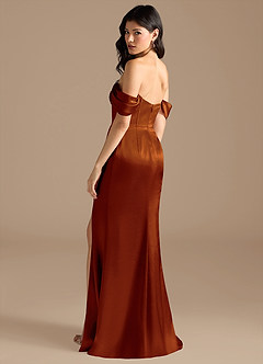 Azazie Lynden Bridesmaid Dresses Auburn Sheath Off the Shoulder Metallic Satin Convertible Dress image4