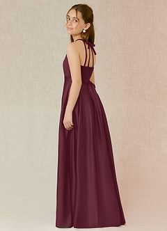 Azazie Arianthe Junior Cabernet A-Line with Pockets Matte Satin Dress image3