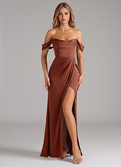 Azazie Johana Bridesmaid Dresses Clay Mermaid Off the Shoulder Stretch Satin Convertible Dress image3