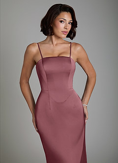 Azazie Fallyn Bridesmaid Dresses Desert Rose Sheath Corset Stretch Satin Dress image3
