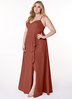 Azazie Naeem Bridesmaid Dresses Auburn A-Line V-Neck Ruffle Chiffon Dress image10