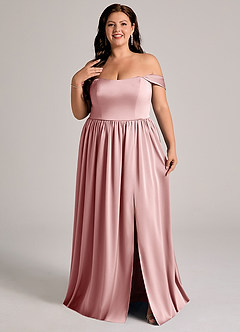 Azazie Calianna Brautjungfernkleider Wandelbar A-Linie Schulterfrei Stretch-Satin Kleid Altrosa image8