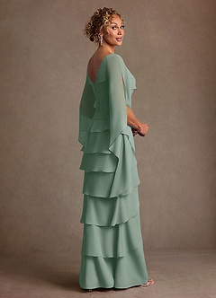 Azazie Arabinda Mother of the Bride Dresses Silver Sage Sheath Ruched Chiffon Dress image2