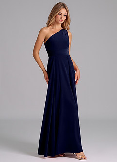 Azazie Dallas Jurken voor bruidsmeisjes Jurk van flueel met A-Lijn One-Shoulder Donkere Marine image3