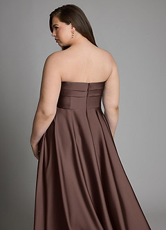 Azazie Meleena Jurken voor bruidsmeisjes Jurk van Stretch Satijn met A-lijn Strapless Ganache image13