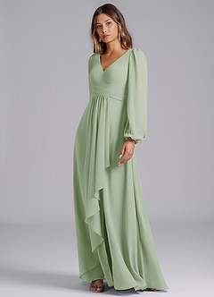 Azazie Liah Abiti da Damigella Abito A-Line in Chiffon Maniche Lunghe Verde Salvia image4
