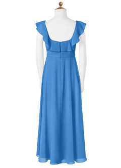 Azazie Jinny Junior Jurk van Chiffon met A-Lijn Ruches Blauwe Gaai image5