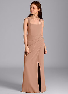 Azazie Mero Junior Champagne Rose Mermaid Pleated Chiffon Dress image5