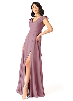 Azazie Claudine Final Sale Vintage Mauve A-Line Flutter Sleeve Chiffon Dress image3