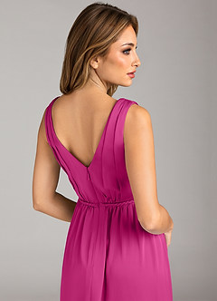Azazie Tanicia Vestidos de damas de honor Vestido de Fucsia de Satén Elástico de Corte en A con Plisado image7
