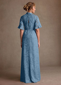 Azazie Hypatia Klänningar till brudens mor Klä Tubklänning i Blommig Utbrändhet Plisserad Stålblå image3