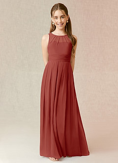 Azazie Bibiane Junior Abito A-Line in Chiffon Plissettato Terracotta image2