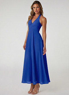 Azazie Tessie Jurken voor bruidsmeisjes Jurk van Chiffon met A-Lijn Geplooid Koningsblauw image3