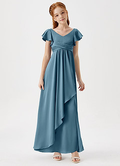 Azazie Omari Junior Bermuda A-Line Pleated Stretch Satin Dress image3