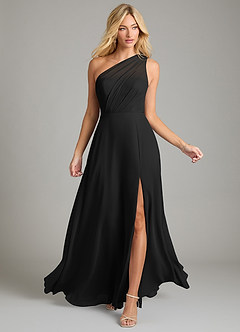 Azazie Phaedra Bridesmaid Dresses Black A-Line One Shoulder Chiffon Dress image12