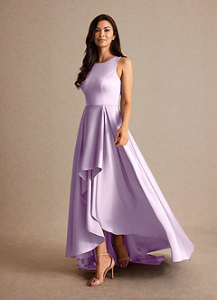 Azazie Niles Mother of the Bride Dresses Frosted Lilac A-Line Trains Stretch Satin Dress image3