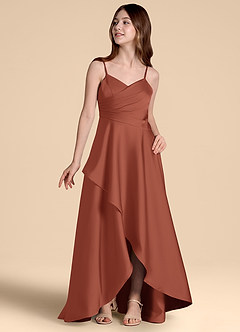 Azazie Prisha Junior Auburn A-Line Pleated Stretch Satin Dress image4