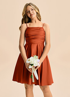Azazie Miko Junior Paprika A-Line Pleated Stretch Satin Dress image6