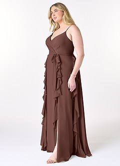 Azazie Peyton Bridesmaid Dresses Espresso A-Line Ruched Chiffon Dress image9