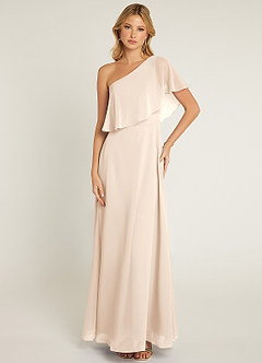 Azazie Lizzy Bridesmaid Dresses White Alabaster A-Line One Shoulder Chiffon Dress image1