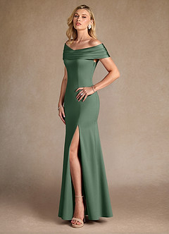 Azazie Pierce Mother of the Bride Dresses Eucalyptus Mermaid Pleated Stretch Crepe Dress image2