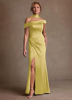 Azazie Kamala Suknie dla Matki Panny Młodej Osłona Jedno ramię Satyna elastyczna Długość podłogi Sukienka image1