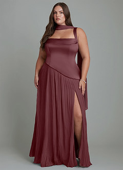 Azazie Stephanie Vestidos de damas de honor Vestido Sangrado de Satén Elástico de Línea A con Plisado image14