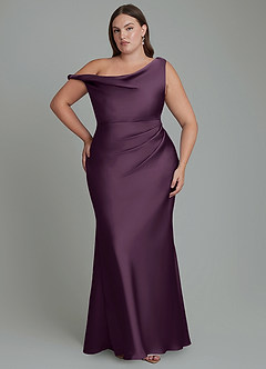 Azazie Emerson Bridesmaid Dresses Plum Mermaid Off the Shoulder Stretch Satin Dress image8