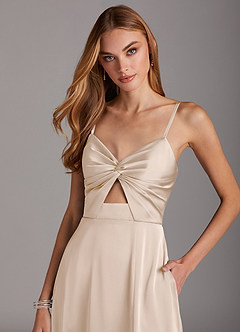 Azazie Jenna Bridesmaid Dresses White Alabaster A-Line Pleated Stretch Satin Dress image5