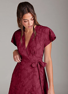 Azazie Ling Bridesmaid Dresses Burgundy A-Line Pleated Floral Burnout Dress image7