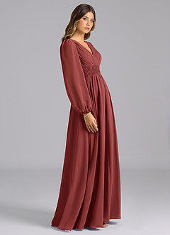 Azazie Palerma Robes de demoiselle d'honneur Robe Trapèze en Mousseline de soie Manches longues Terracotta image3