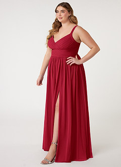 Azazie Chanel Brautjungfernkleider A-Linie Plissee Chiffon Kleid Scharlachrot image10