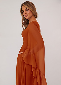 Barbie ♥ Azazie Bridesmaid Dresses Paprika A-Line Long Sleeve Chiffon Dress image6