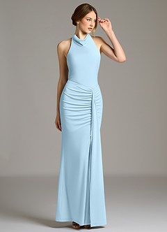 Azazie Raevynn Robes de demoiselle d'honneur Robe Sirène en Jersey extensible de qualité supérieure Plissée Bleu Ciel image4