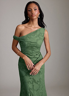 Azazie Emerson Vestidos de madrinha de casamento Vestido Eucalipto de Esgotamento Floral de sereia com Fora do ombro image2