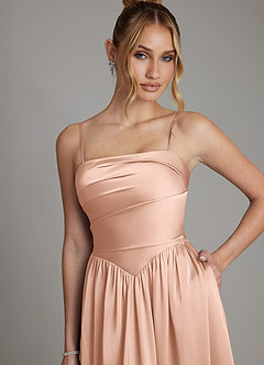 Azazie Zena Bridesmaid Dresses Rose Gold A-Line Strapless Stretch Satin Dress image2