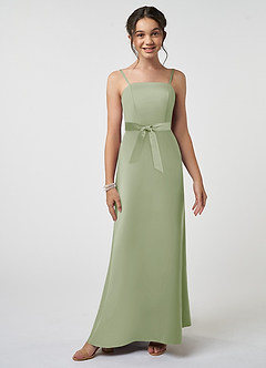 Azazie Anina Junior Robe Trapèze en Satin extensible Arc Vert Sauge image3